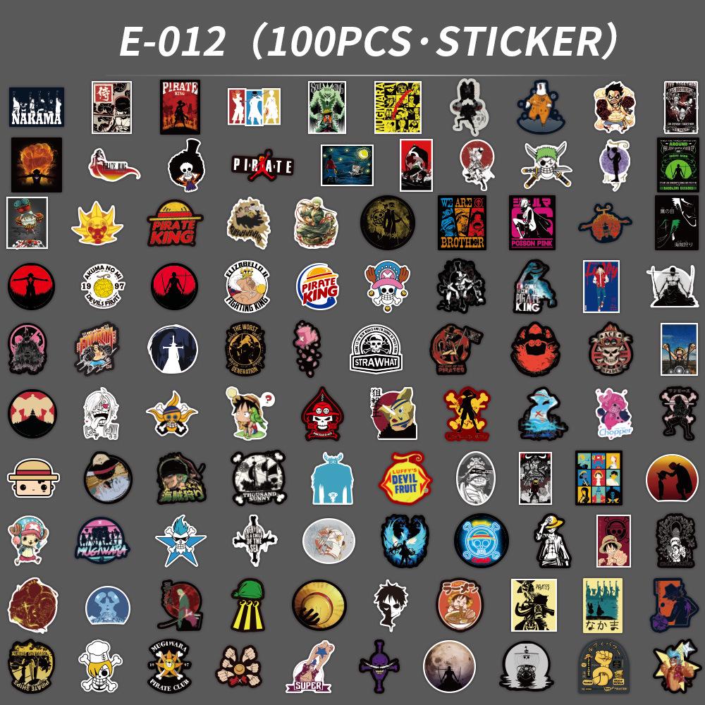 100 Black & White One Piece Graffiti Stickers: Cartoon 2D Decorative Stickers for Phones, Luggage, Water Bottles.