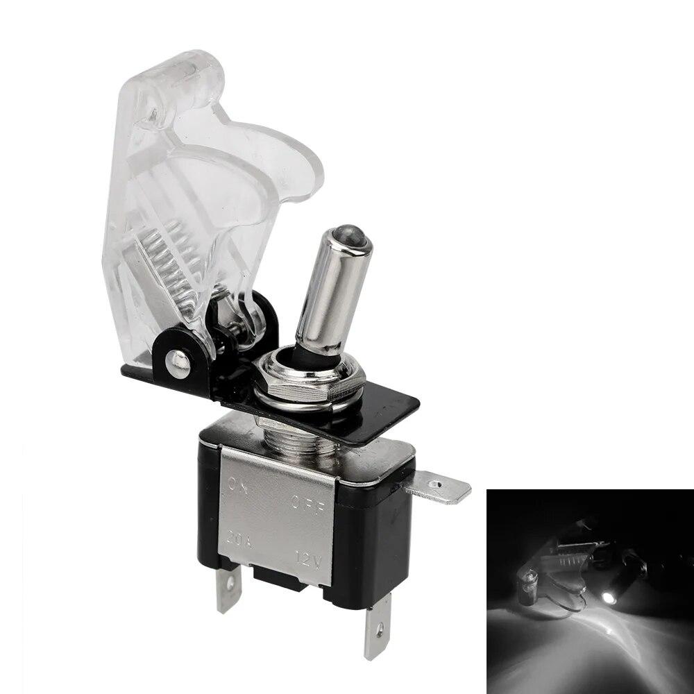 1PCS 12V 20A Toggle Switch LED Switch Car Auto Cover LED Light With Protective Cover SPST Toggle Rocker Switch Control On/Off 5
