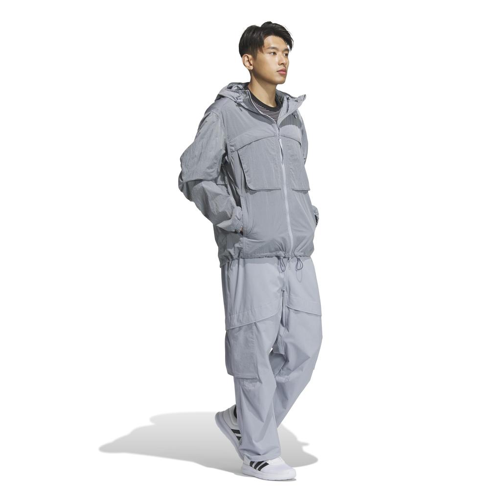 Adidas City Escape Loose Fit Shiny Crinkle Ripstop Hooded Jacket KQD44 Halo Silver Men's (JM2046) J/L