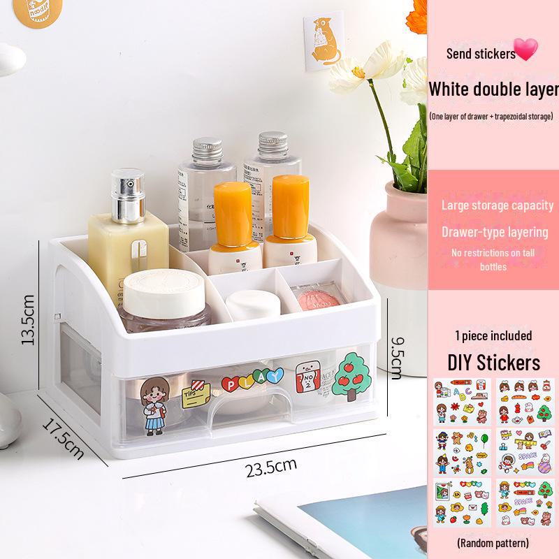 

«Стильный настольный ящик для хранения вещей»: Пылезащитный органайзер для канцелярских принадлежностей и косметики для студентов transparent two layers белый