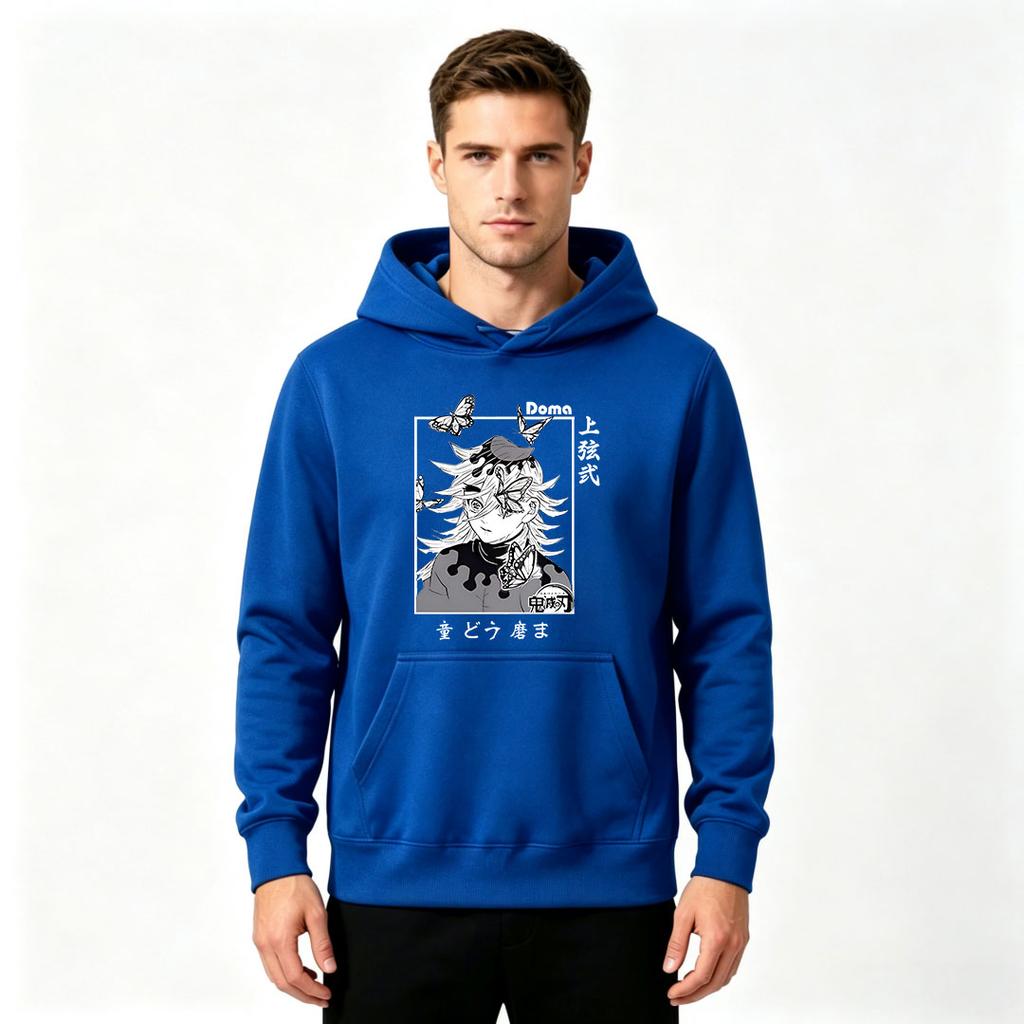 Anime Demon Slayer Doma Print Men Pullover Hoodie Casual Long Sleeve Sweatshirt