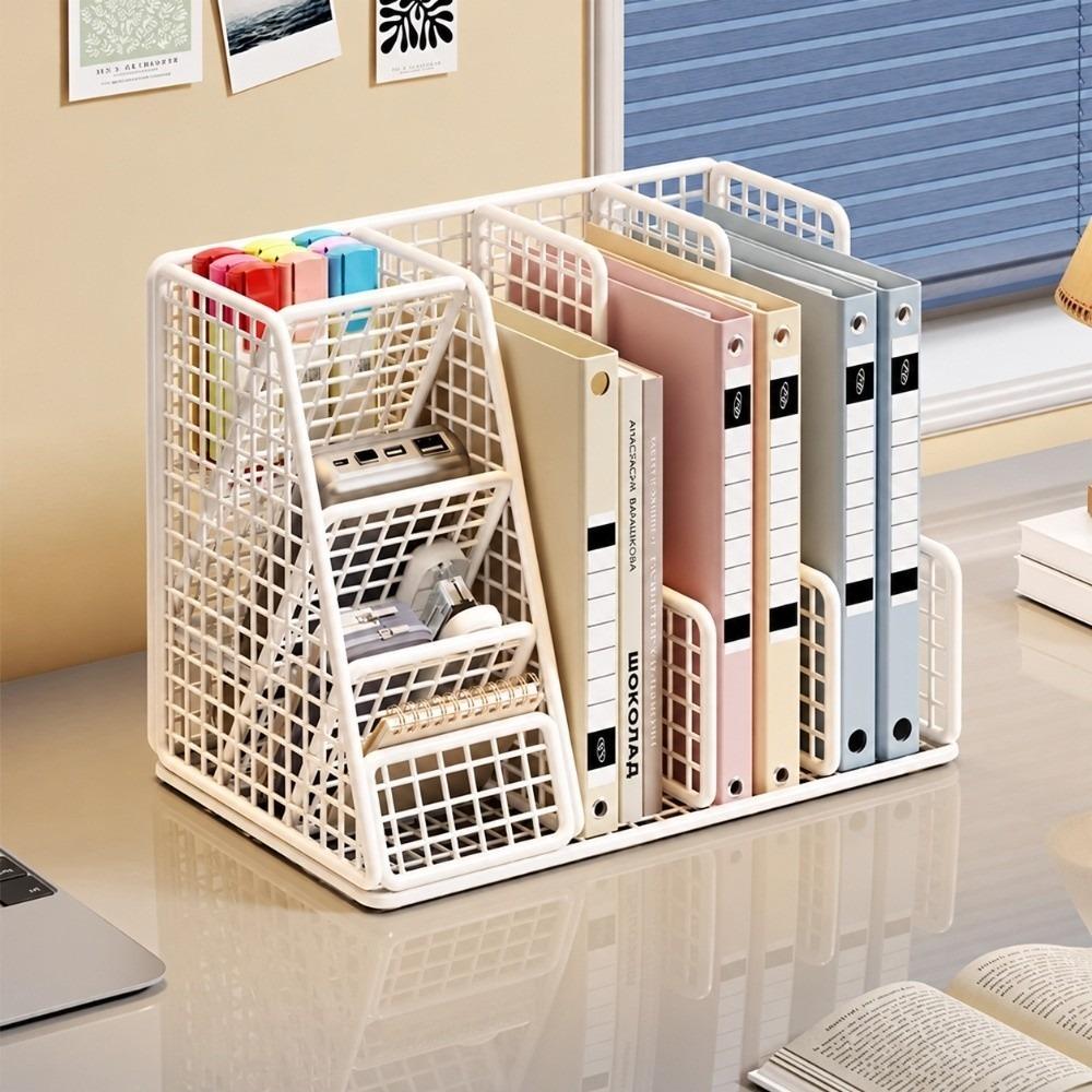 Multipurpose Desktop Book Rack Iron Mesh Standing File Rack Sturdy Document Storage Rack Home