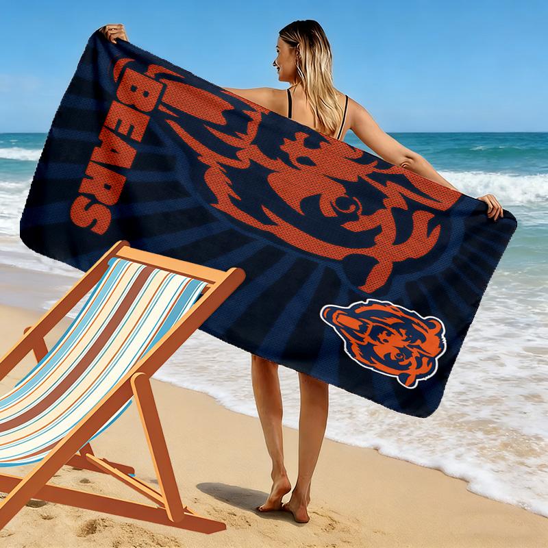 Chicago Bears Print Beach Towel, Large Soft Quick Dry Towel for Beach Camping Swimming