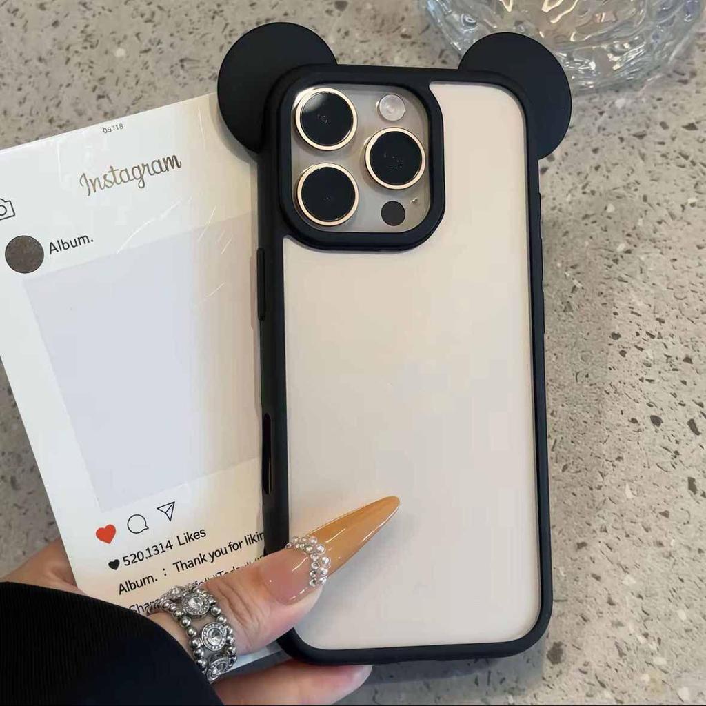 Roztomilý dívčí kryt na telefon s uchy Mickey Mouse pro Apple iPhone 12-17, Kompatibilní s 15 Pro Max