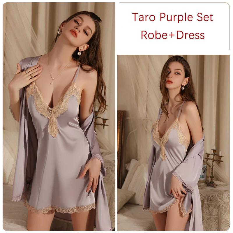 Women's Pajama Set Lace Edge Strap Backless Suspender Nightgown with Bra Set