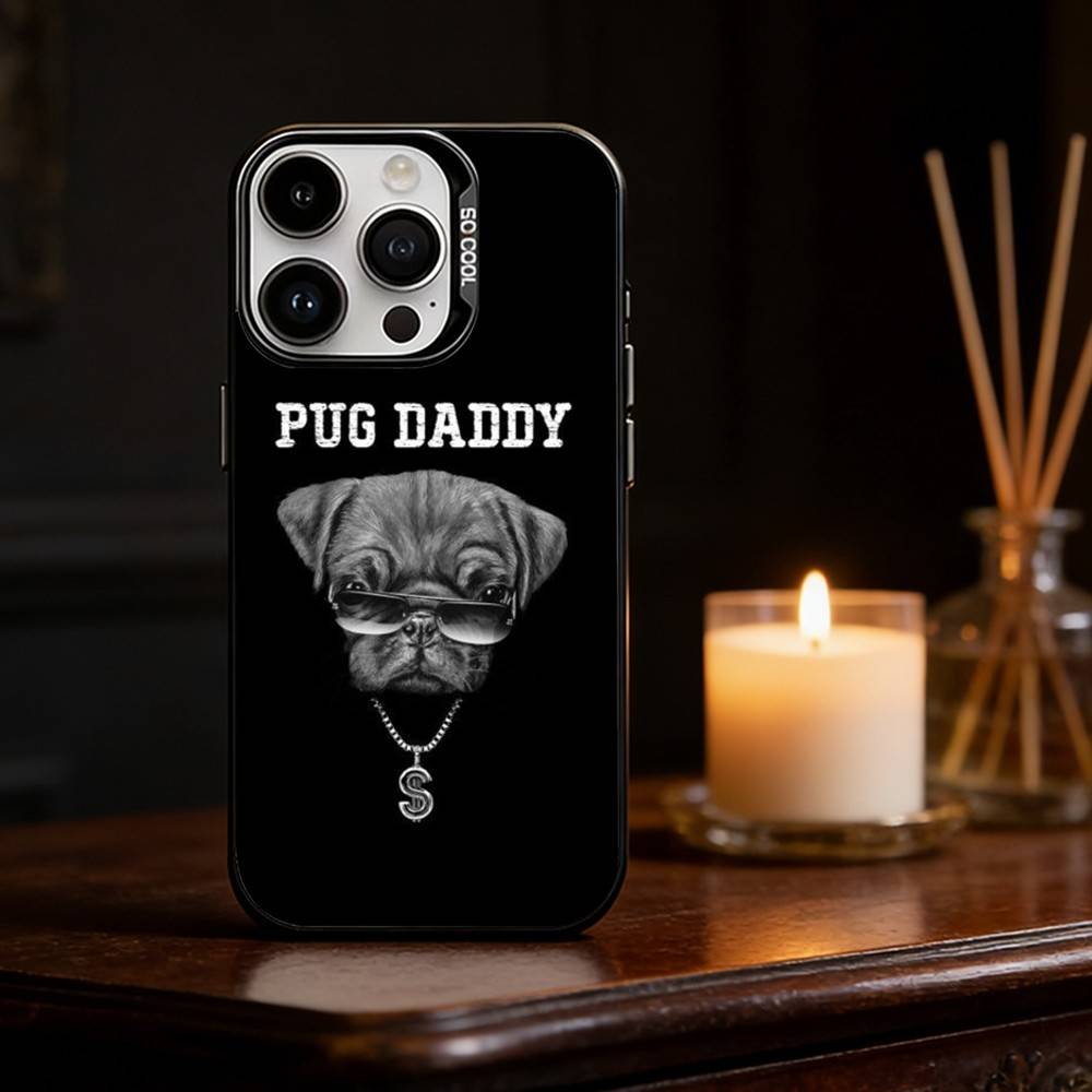 

Pug Dog Funny Cartoon Phone Case For iPhone 17 16 15 14 13 12 11 Pro Max Plus Silver Matte Black Cover iPhone14Plus