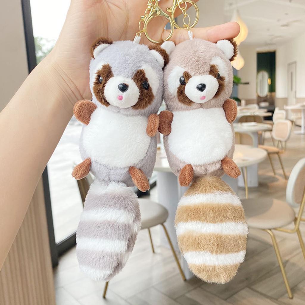 Cute Y2K Pendant Keyring Hanging Ornament Big Tailed Plush Raccoon Charm Keychain Handbag Charm Gift for Girls