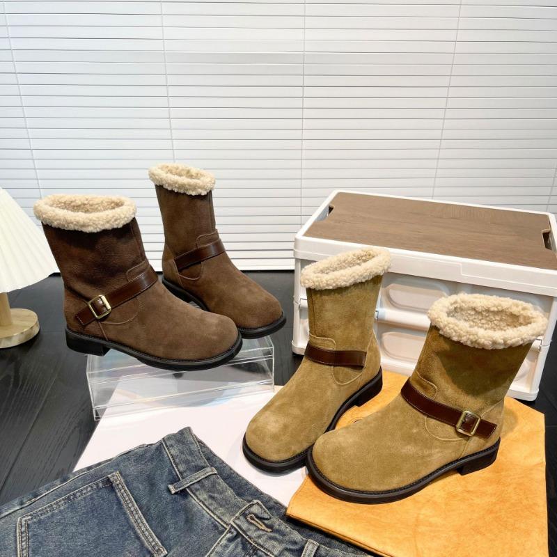 Retro Leather Soft-soled Snow Boots Women's Winter New Round Head Belt Buckle Velvet Thermal Casual Short Boots