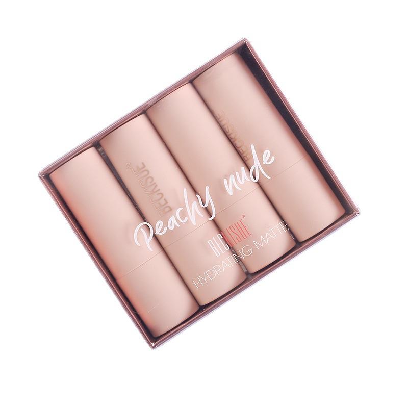 Beckisue Nude Matte Velvet Lipstick Set Coffee Peach Violet Creamy Texture 4pcs