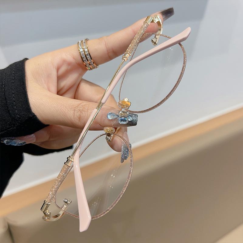 2Pcs Photochromic Metal Glasses Women Men Oversized Frame Eye Protection Ultra Light Eyeglasses Office Computer Goggles