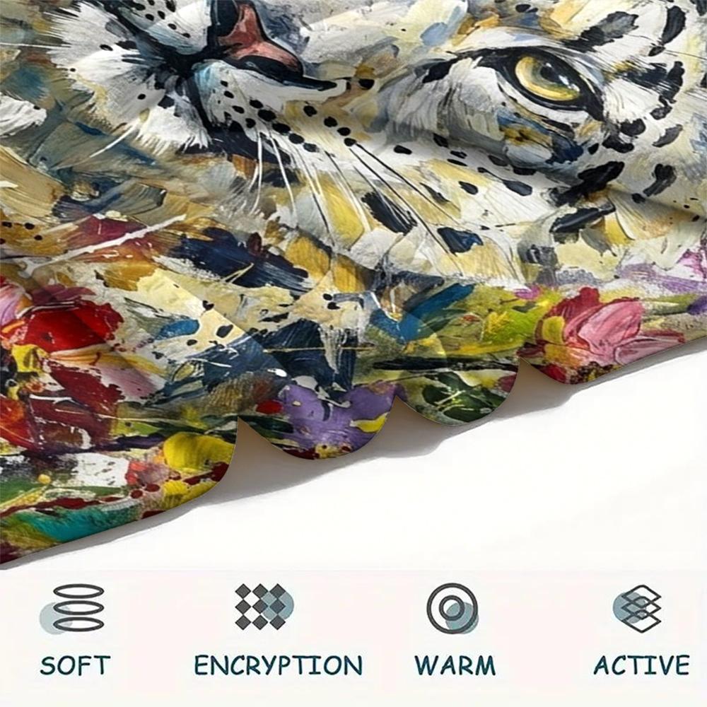 Snow Leopard Animal Print Flannel Blanket, High Quality Comfortable for All Seasons, Home Decor, Warmth and Comfort, Perfect for Christmas Gifts112