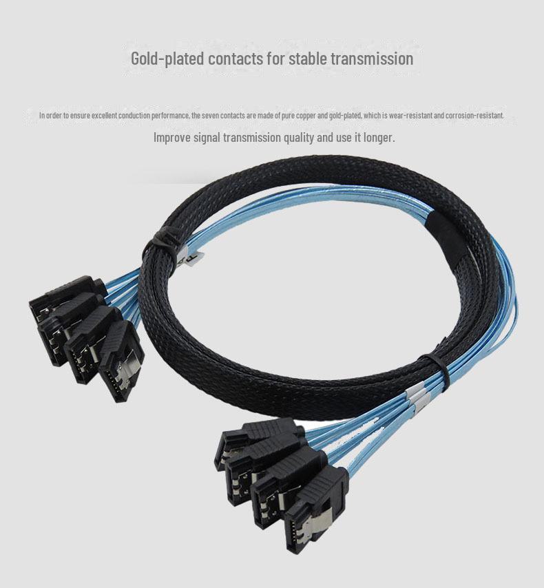 Cablu de date MiniSAS cu 6 pini la 4 SATA 3.0 cu plasă împletită pentru hard disk de computer