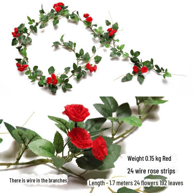 Silk and Plastic Roses Decorative Vines - Artificial Flowers for Weddings, Living Rooms, Home Ceilings, and Rattan Decor.