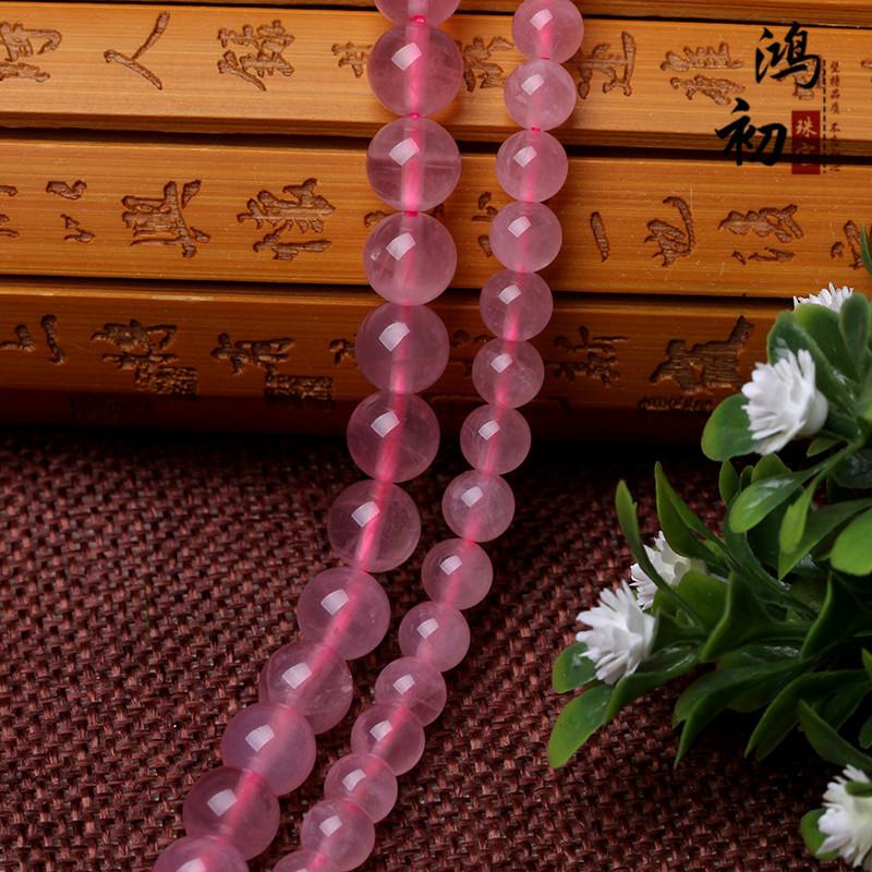 Hongchu Crystal Natural Horsehair Beads Round Bead Madagascar Creamy Pink Crystal Semi-finished Product