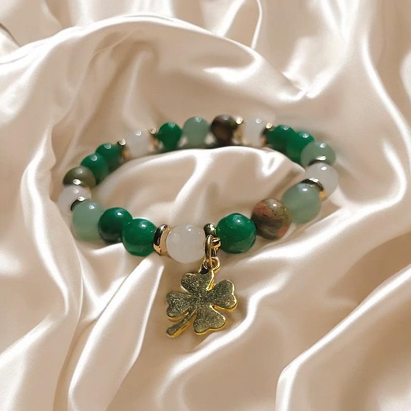 Versatile Trendy Green Beaded Bracelet - Natural Forest Style Women's Accessory