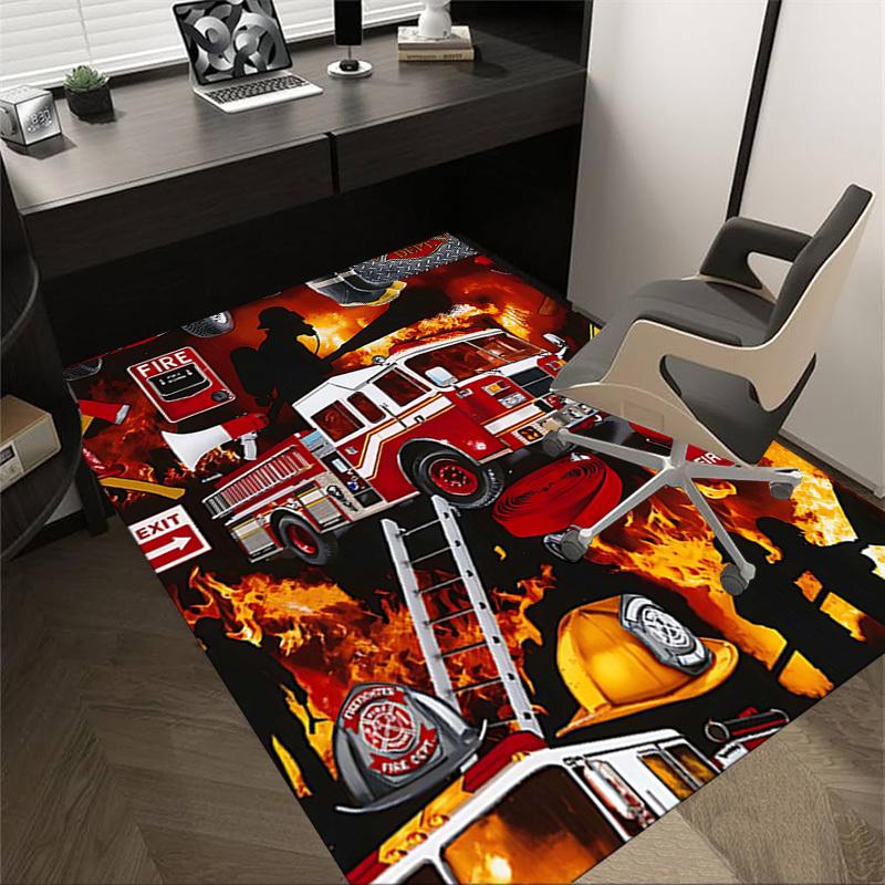 1PC Firefighter Firetruck Non-Slip Floor Carpet Compatible for Office&Living Room&Bedroom&Dining room - Flat- Soft & Pattern, Vibrant Colors-W248