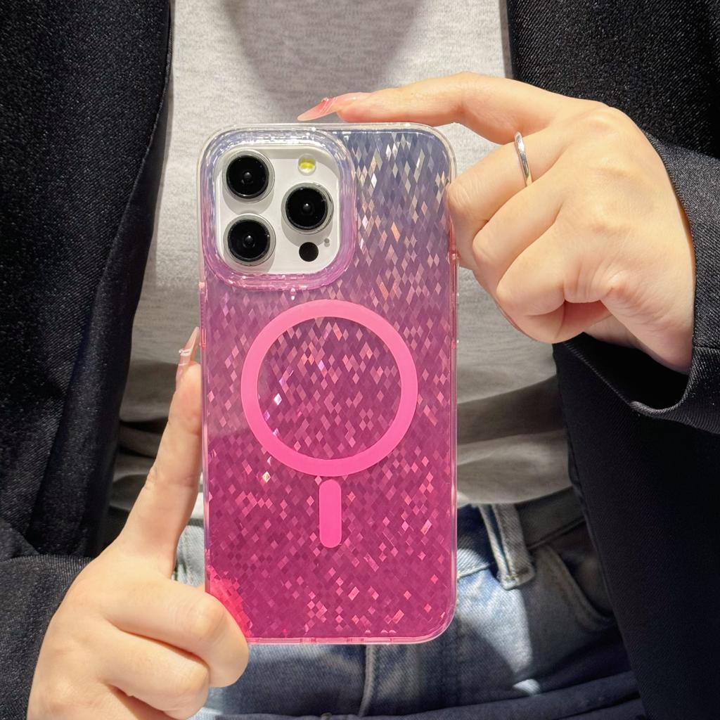 For iPhone 15 Pro Max Magnetic Case Geometric Rhombus IMD PC+TPU Phone Cover