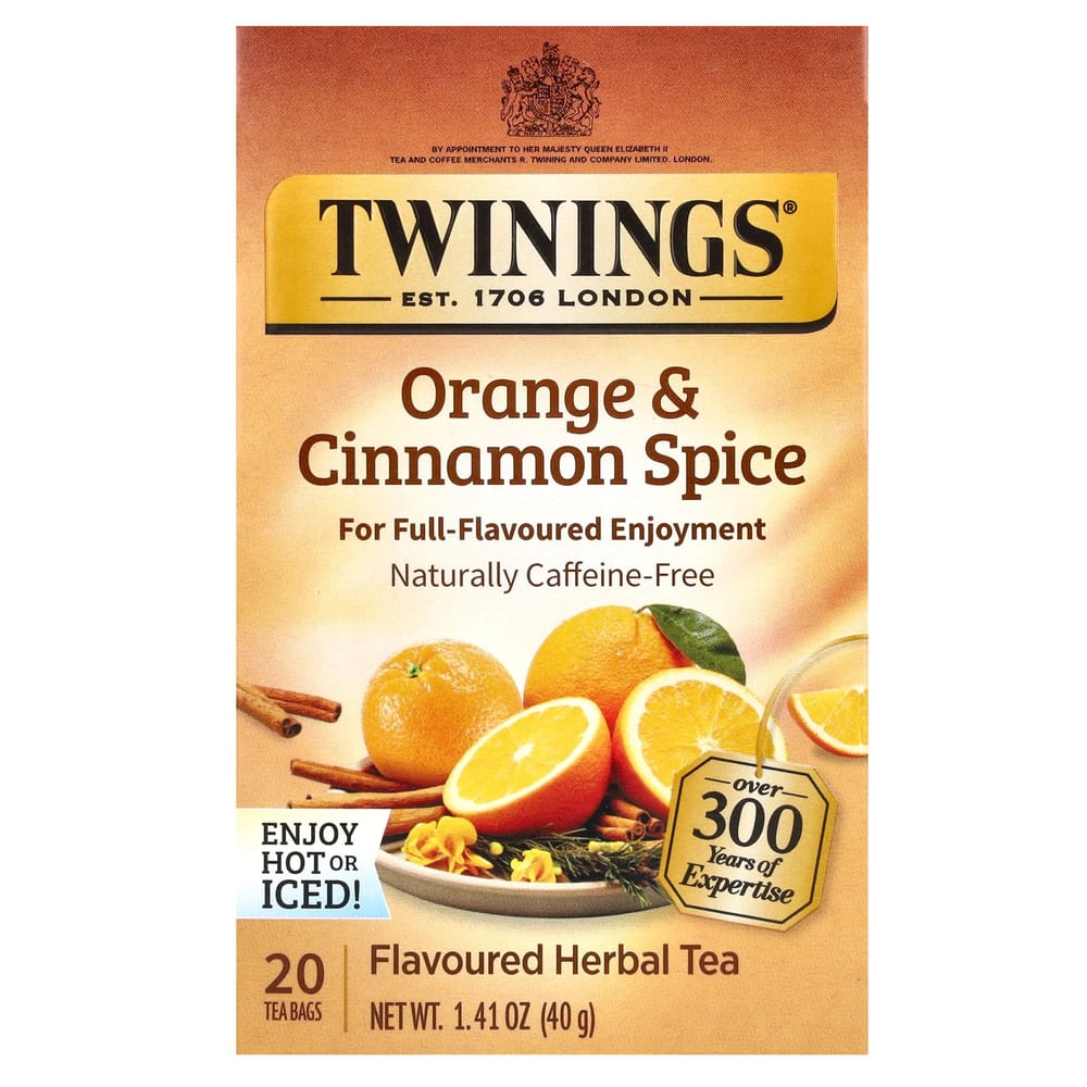 Twinings Flavored Herbal Tea, Orange & Cinnamon Spice, Caffeine-Free, 20 Tea Bags, 40g (1.41oz)