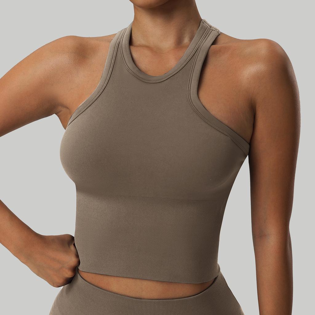 Vestă de Yoga Seamless Strânsă pe Corp cu Spate Frumos în Formă de I, Top Dintr-o Bucată pentru Acoperirea Abdomenului pentru Femei, Costum de Yoga pentru Exerciții Fitness