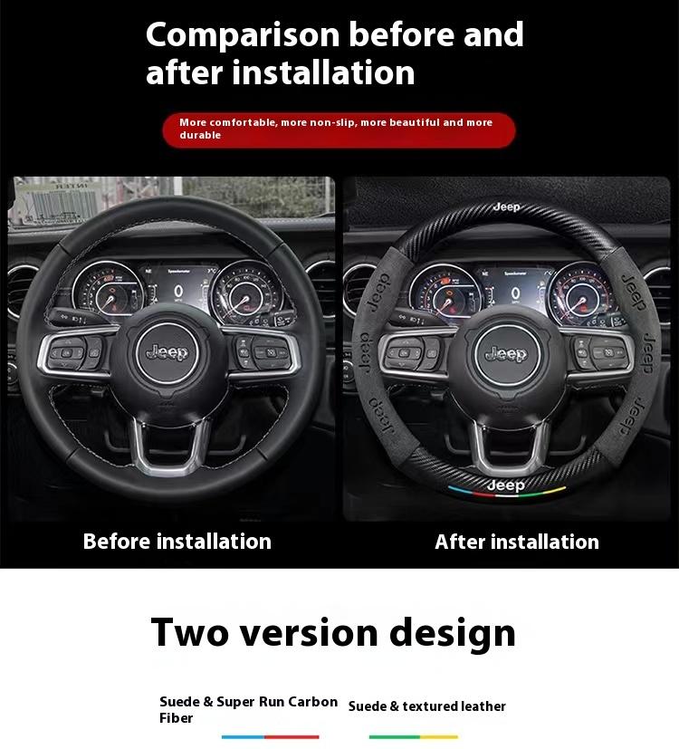 RKM3 Carbon Fiber Suede Car Steering Wheel Cover Jeep Grand Cherokee Wrangler Renegade Patriot Commander Compass Wagoneer Gladiator
