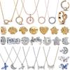 925 Silver Golden Round Necklace Bow Earrings Stars & Moon Heart Charms Bead For Women Jewelry Christmas Halloween Gift