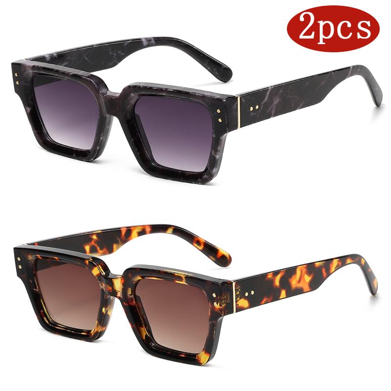 2pcs Pack Female Luxury Square Sunglasses Premium Shades Design Black Brand Eyeglasses Mens Sun Glasses For Women UV400
