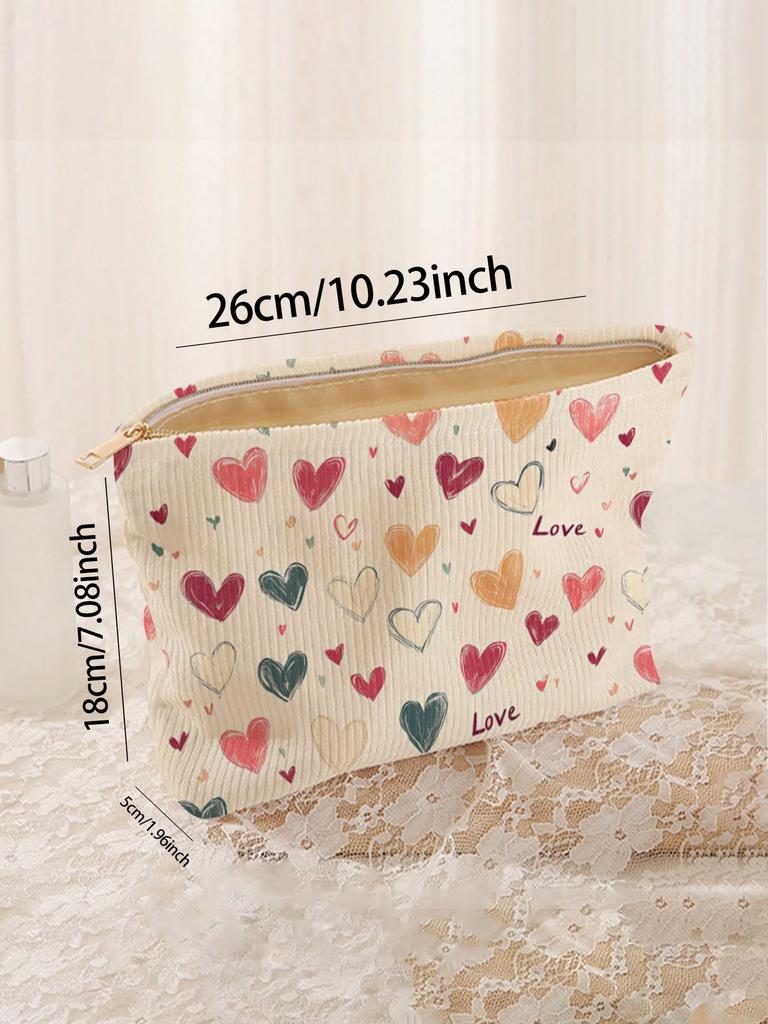 Portable Cosmetics Storage Bag Makeup bag with colorful heart pattern double-sided printed travel zipper makeup bag