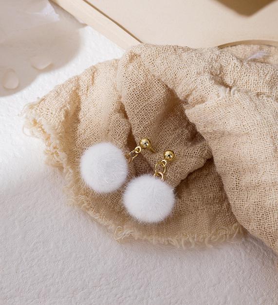 E259 Korean-Style Autumn/Winter Furry Ball Earrings - Cute Candy Color