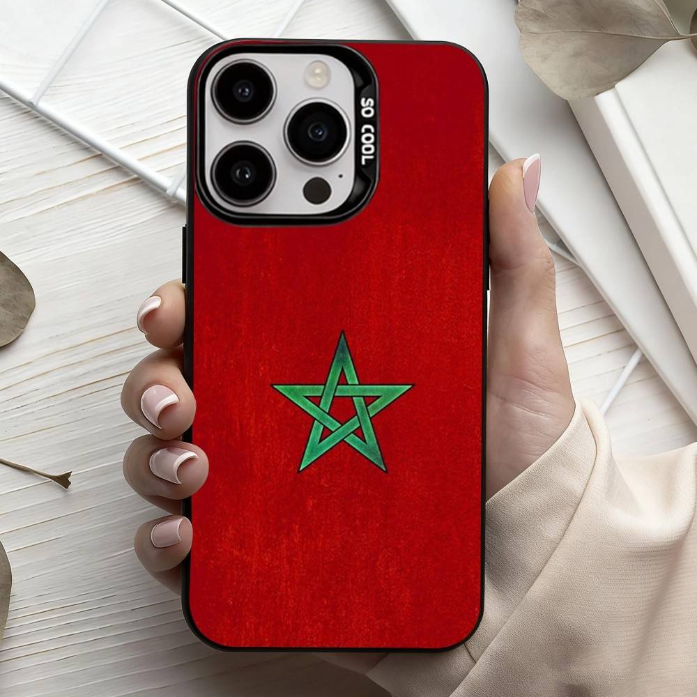 Чехол для телефона с флагом Марокко M-Morocco Для iPhone17,16,15,14,13,12,11 Plus,Pro Max Конфетный Серебряный Покрытие Внутри iPhone17PRO