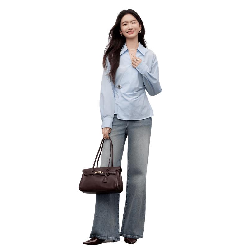 

Elegant Women s V-Neck Cinched Waist Blouse M
