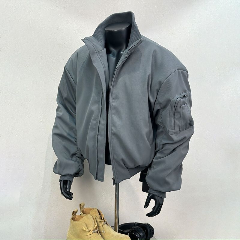 

Spring and autumn silhouette bomber jacket men s and women s charging cleanfit stand-up collar casual baseball uniform tooling 3XL серый
