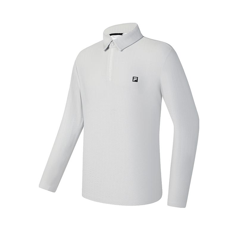 Fila Golf Series Simple Brand Logo Knitted Long Sleeve Polo Shirt Men Polo Shirts Light-Gray A11M515208F-GY