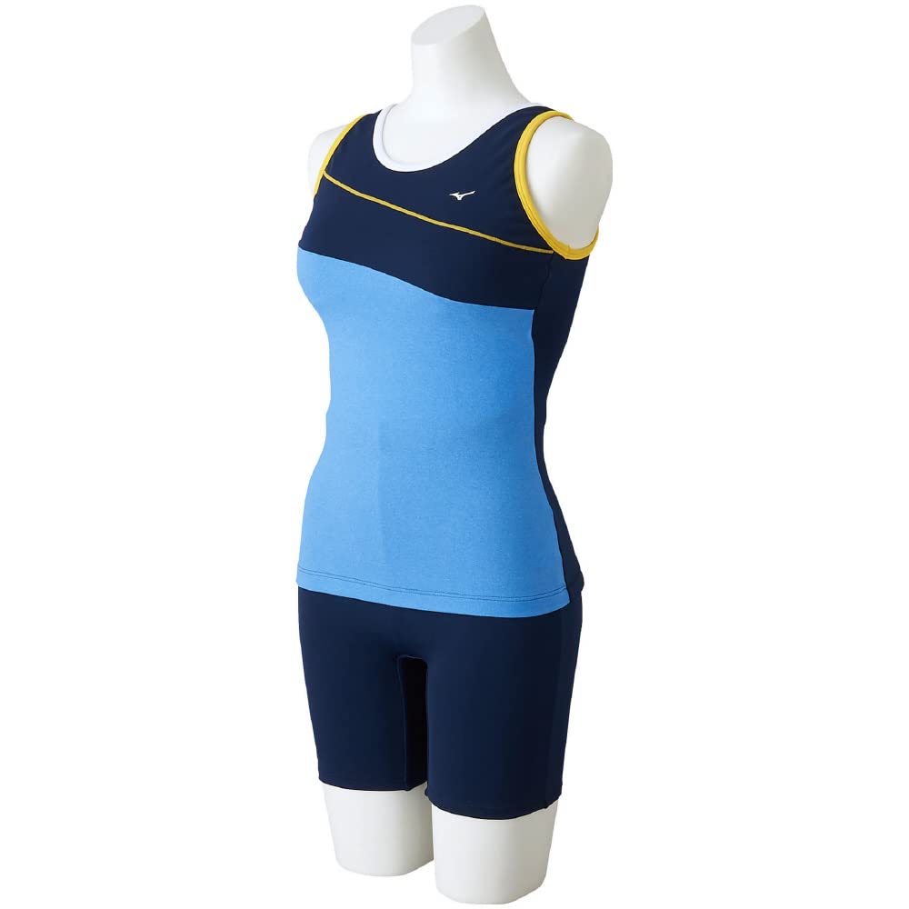 MIZUNO Gym 18cm Size Women's Swimsuit, Fitness, Swimwear, 3/4 Length, Inseam, N2JG2844, M, Navy/Yellow