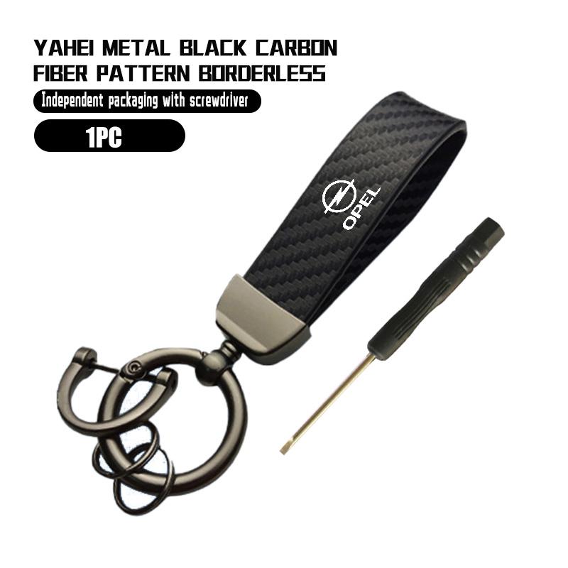 Car Keychain Logo Carbon Fiber Leather Emblem Key Chain Accessories For Opel Meriva Mokka Grandland Vectra Zafira Vivaro Antara