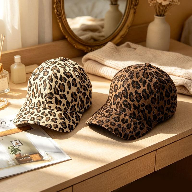2026 Korean Retro Y2K Leopard Print Baseball Cap for Women Breathable Face-Slimming Visor Hat