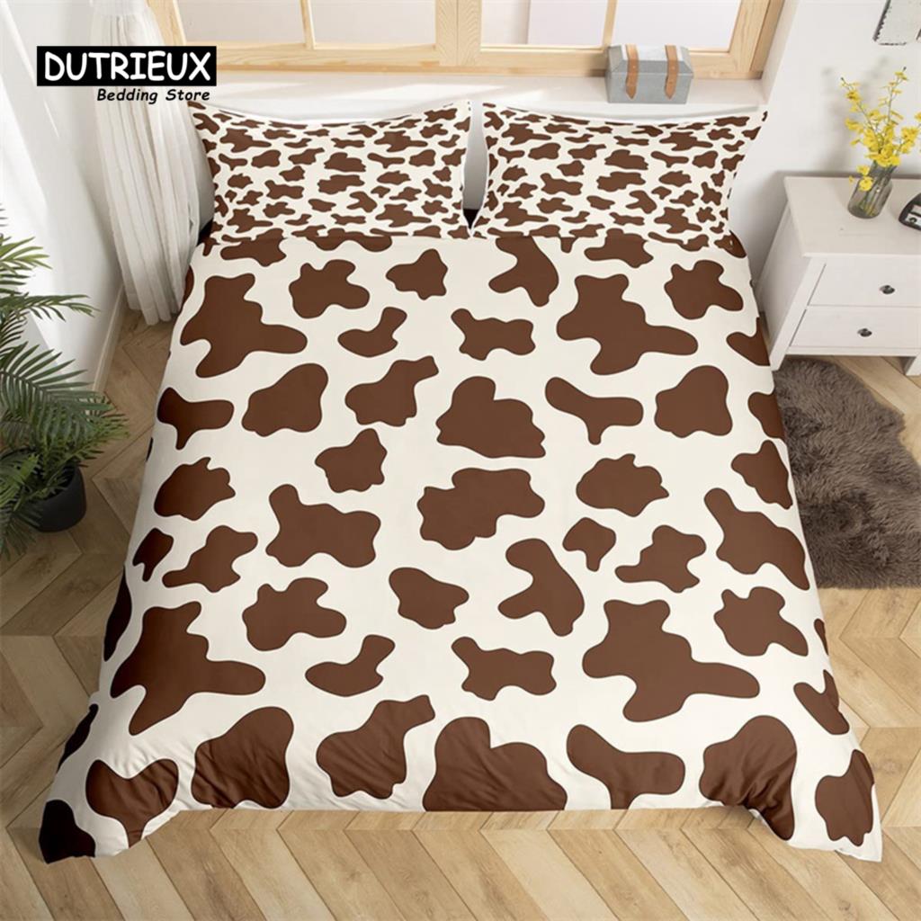 Cowhide Duvet Cover Milk Cow Print Bedding Set Microfiber Western  Farm Animal Skin Quilt Cover Full For Boys Girls Kawaii Room