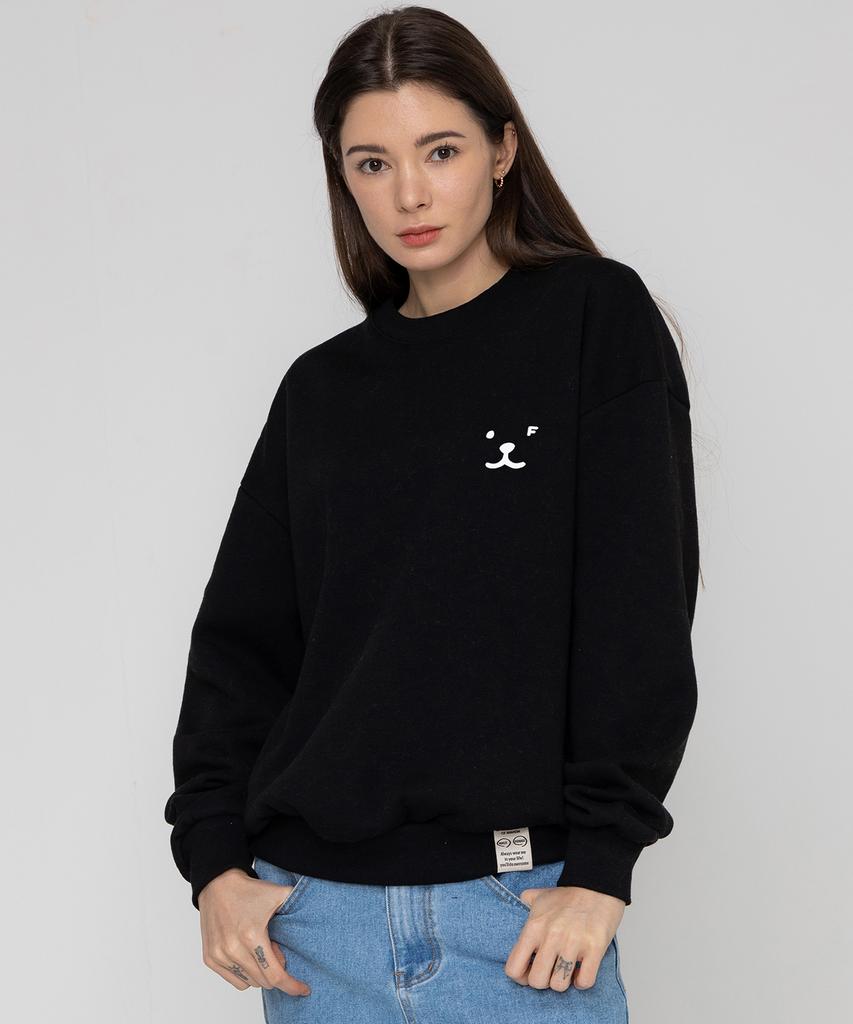 GRAVER [Unisex] Puppy Face Small Drawing Smile Sweatshirt_Black/White Logo