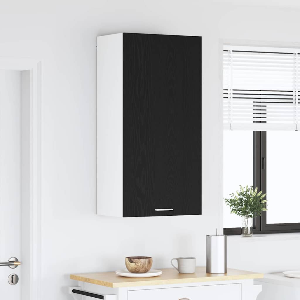 Wall Mounted Cabinet with Door Black Oak and White 50 X 31 X 100 Cm