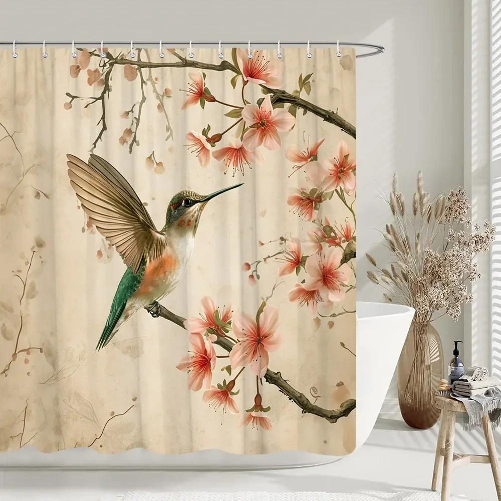 Chinese style Shower Curtain Koi Fish Cherry Blossom Sun Sea Wave Octopus Landscape Polyester Fabric Curtains Bathroom Decor