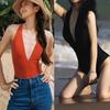 Retro Sexy Deep V Open Back Slimming Swimsuit with Padded Support