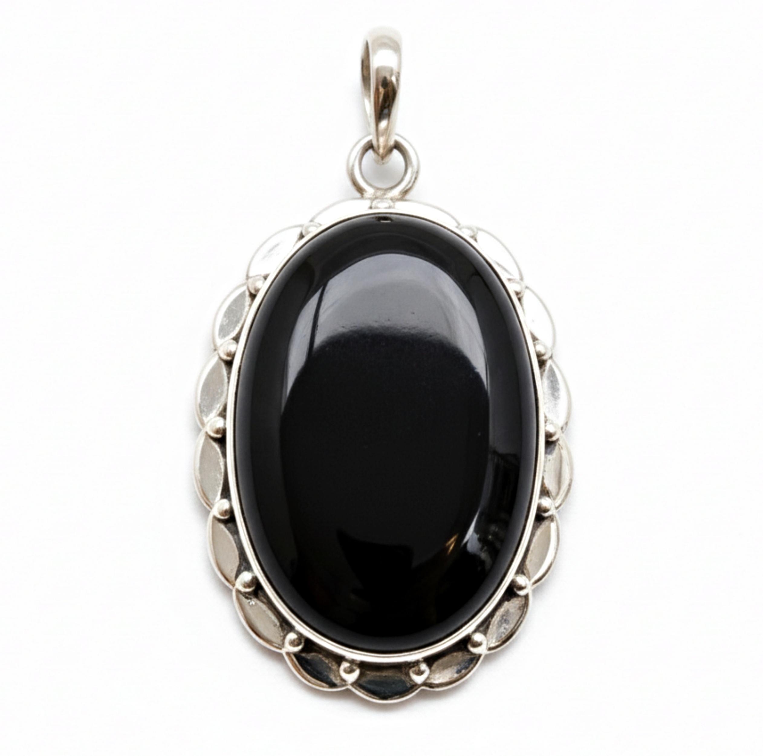 

Black Onyx Pendant, 925 Solid Sterling Silver, Scalloped Bezel Design Bohemian Pendant серебряный