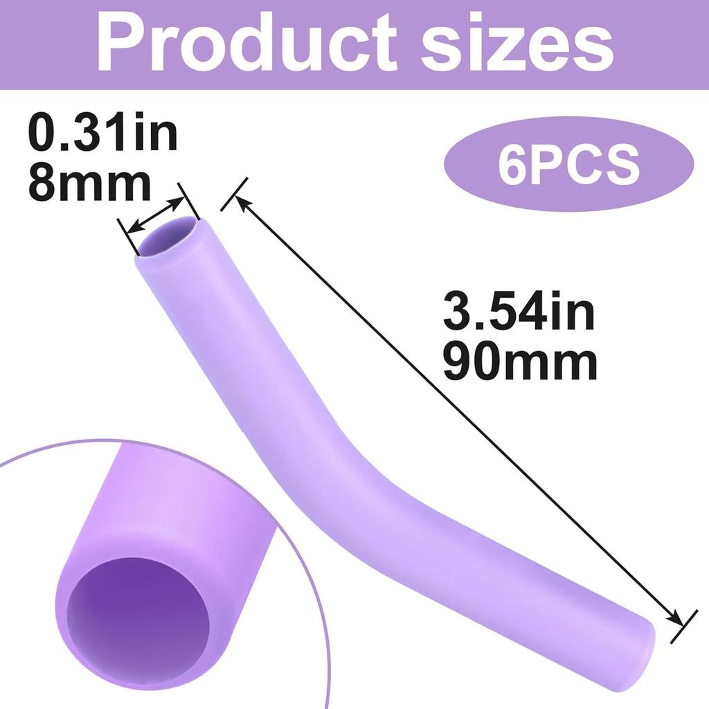 6pcs Food-Grade Silicone Straw Tips, Reble Metal Straw Elbows Tips, Temperature Resistant Rubber Straw Covers Replacement Tip for 5/16" Stainless