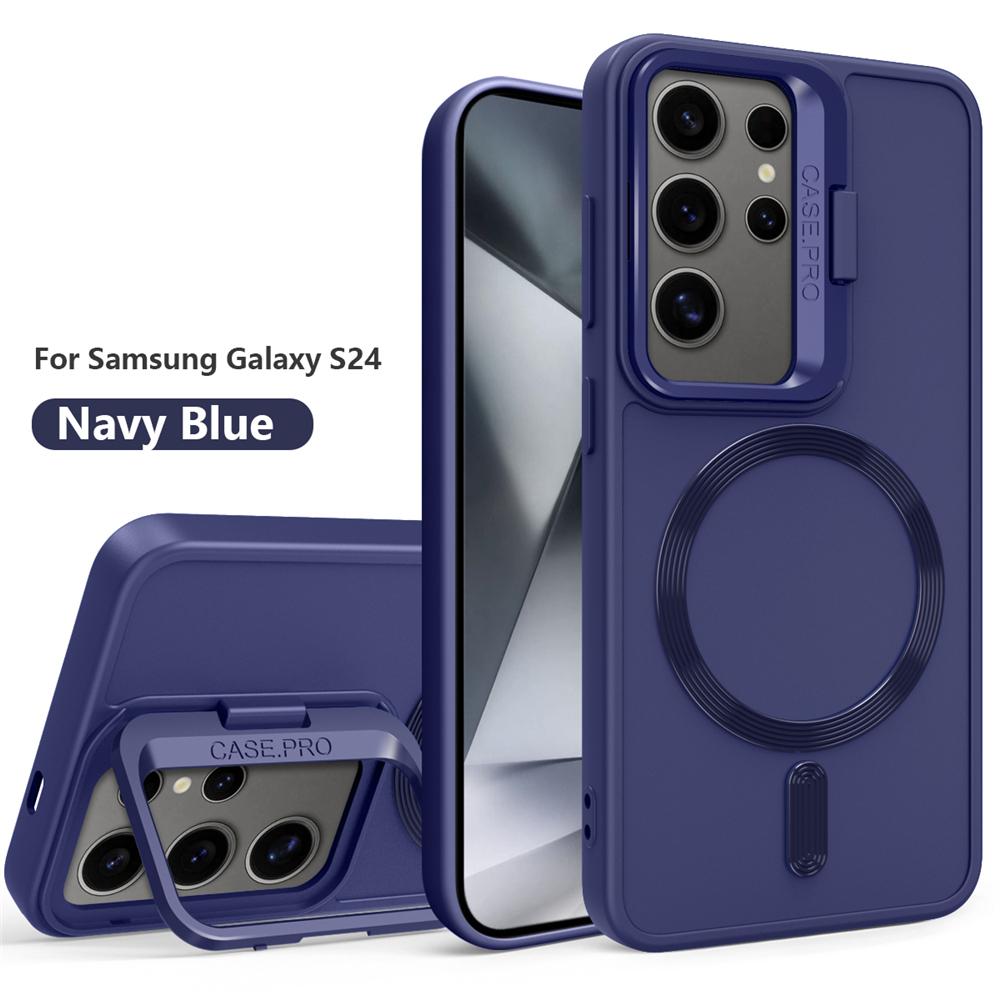 Skládací stojánek na čočky matné magnetické pouzdro na telefon pro Samsung Galaxy S24 Ultra S23 Plus nárazuvzdorný ochranný kryt pro bezdrátové nabíjení