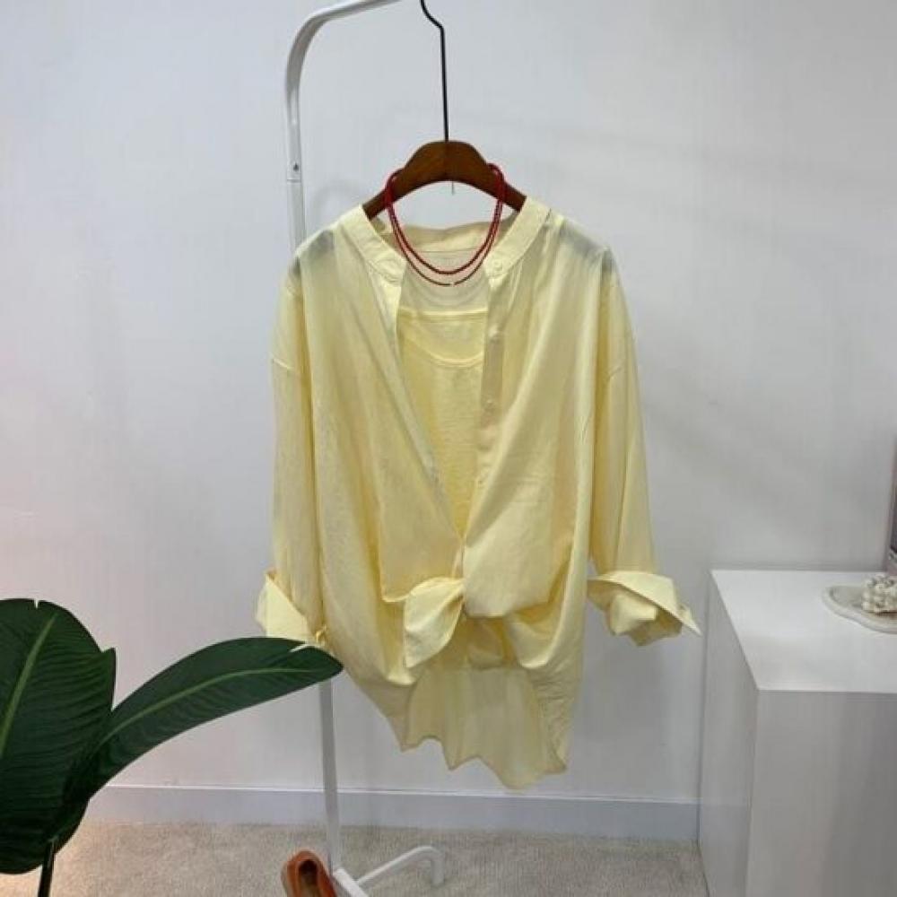 C S In The Room Sora Sheer Strap Tank Top   Henry neCk Long Sleeve Shirt Set 3  
