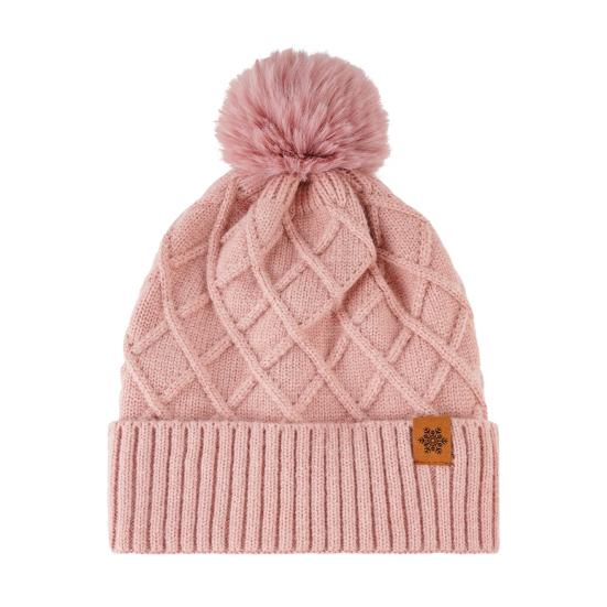 Women Winter Knitted Hat with Faux Fur Pom Pom Ball
