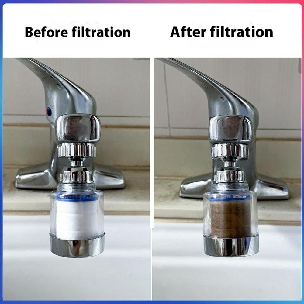 Water Faucet Filter Splash Proof Sprayer Kitchen Tap Pressure Booster Rotatable Spout with 2 Filter Cartridges