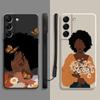 Pretty African Girl Daisy Flower Butterfly Liquid Case For Samsung Galaxy S22 S21 S20 Fe Ultra S10 S9 S8 Plus S10e Note 20 Lite