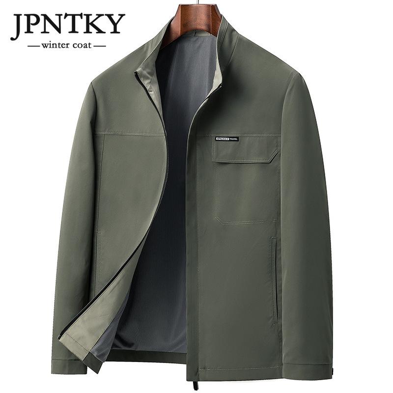 

JPNTKY Осенняя простая мужская легкая роскошная повседневная деловая повседневная куртка Топ среднего возраста однотонное пальто с воротником-стойкой на молнии
