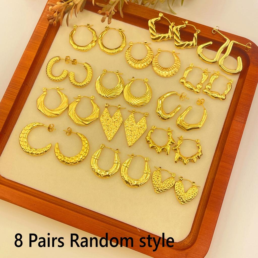Multi-Style Vintage New Design 18K Gold Plated Irregular Earring Waterproof Stainless Steel Huggie Hoop Jewelry for Women