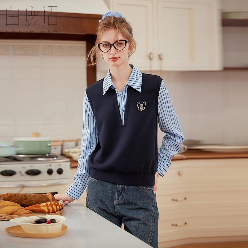 

Bailuyu Women s College Style Fake Two-Piece Striped Sweatshirt S